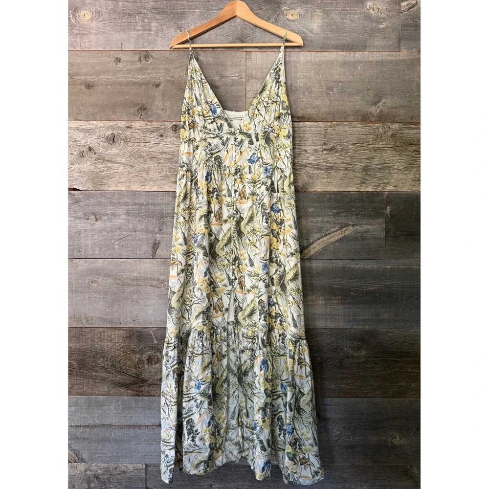 Abercrombie & Fitch Linen Blend Floral Butterfly Button Front Maxi Dress XL Boho